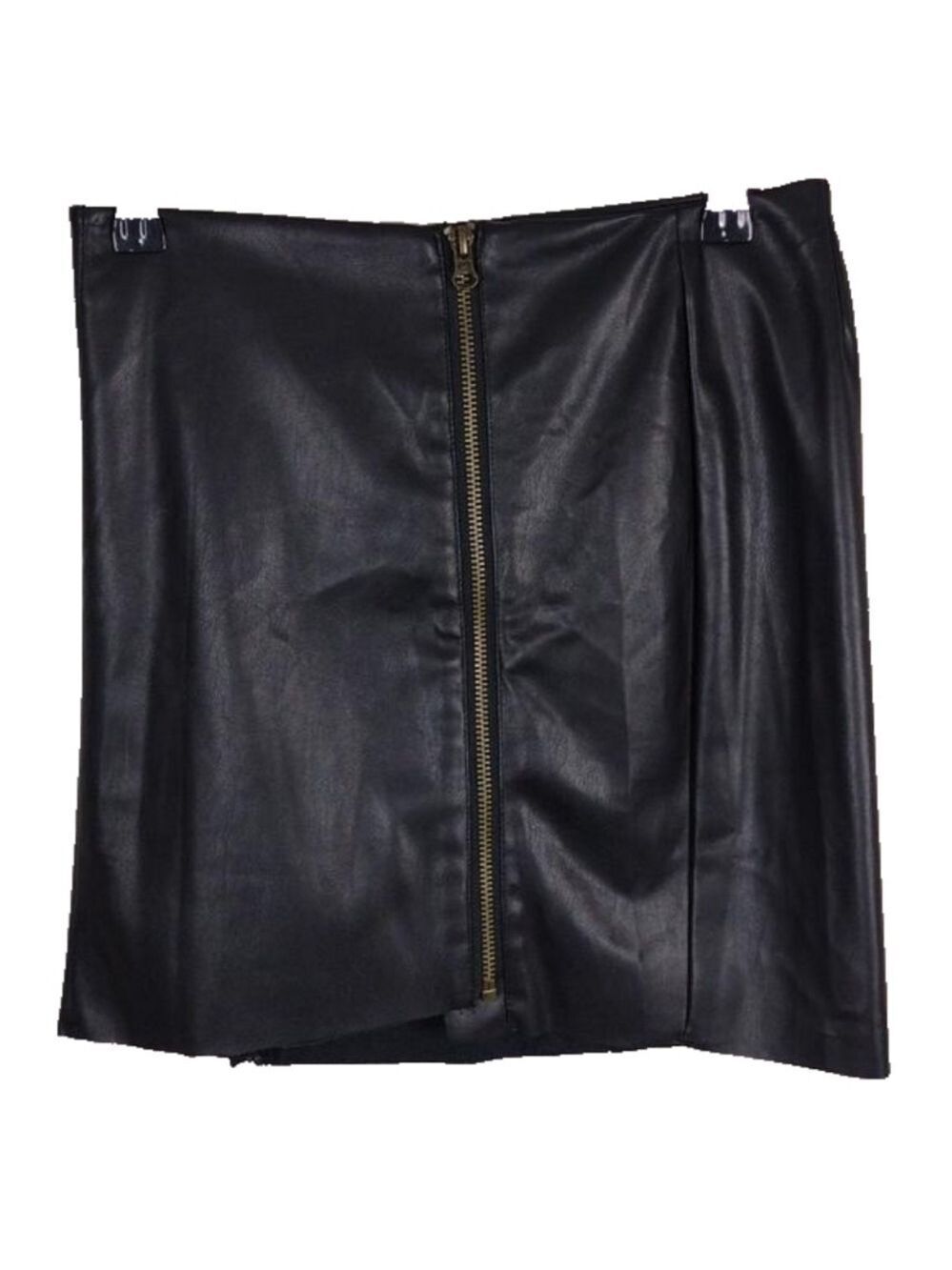 By JunkFood Est. 1998 Black Faux Leather Zipper Front Raw Hem Moto Mini Skirt